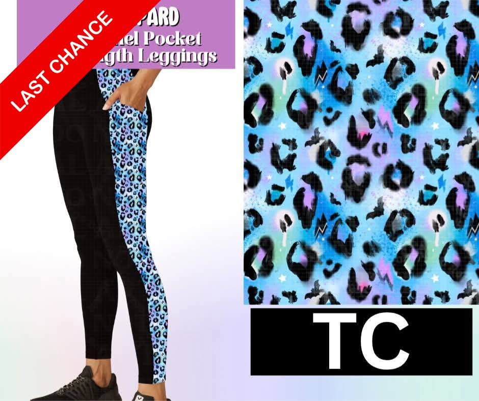 Sky Leopard Side Panel Pocket Full Length Leggings