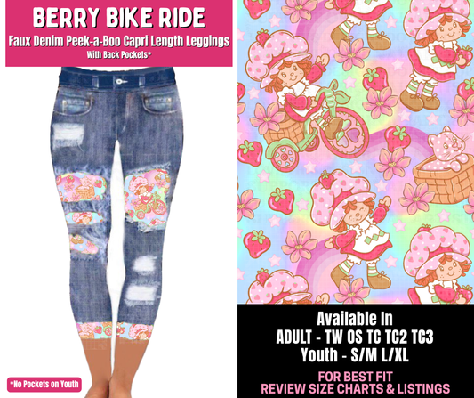 Preorder! Closes 1/1. ETA March. Berry Bike Ride Capri Faux Denim Peekaboo