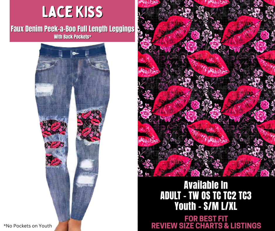 Preorder! Closes 11/10. ETA Jan. Lace Kiss Full Length Faux Denim Peekaboo