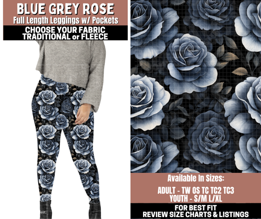 Preorder! Closes 11/3. ETA Jan. Blue Grey Rose Full Length Leggings w/wo Pockets