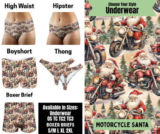 Preorder! Closes 8/25. ETA Nov. Motorcycle Santa Hipster, High Waist, Boyshort, & Thong Underwear & Boxer Briefs