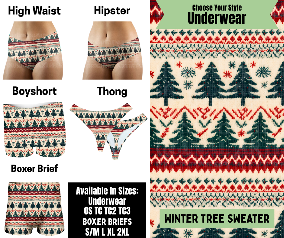 Preorder! Closes 8/25. ETA Nov. Winter Tree Sweater Hipster, High Waist, Boyshort, & Thong Underwear & Boxer Briefs