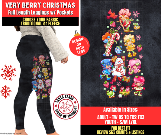 Preorder! Closes 8/27. ETA Nov. Very Berry Christmas Watercolor Leggings w/ Side Leg Designs Choose Fleece or Traditional