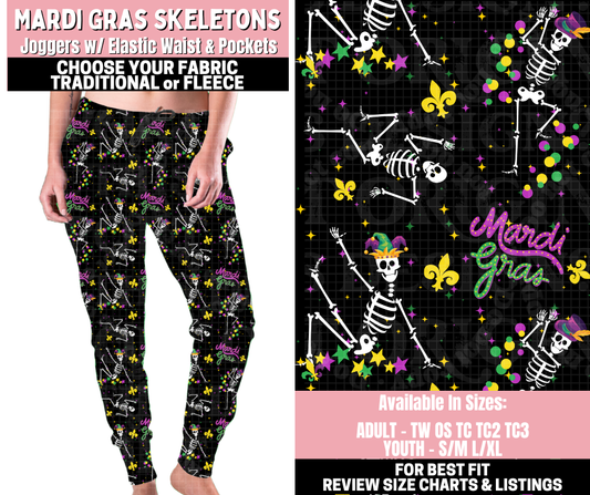 Preorder! Closes 11/12. ETA Jan. Mardi Gras Skeleton Joggers Choose Fleece or Traditional