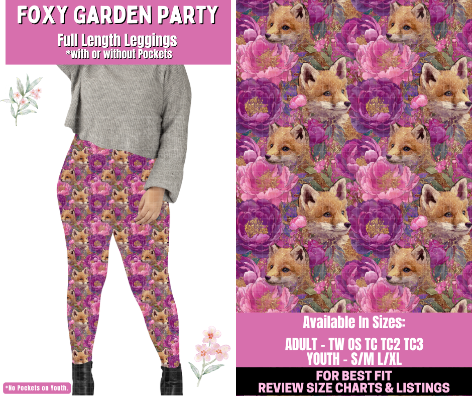 Preorder! Closes 1/12. ETA March. Foxy Garden Party Full Length Leggings w/wo Pockets