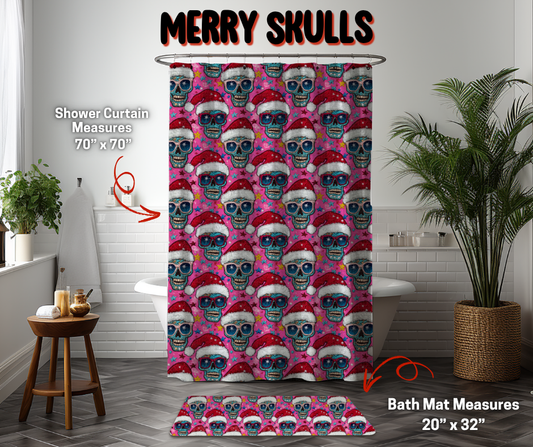 Preorder! Closes 9/8. ETA Dec. Merry Skulls Custom Shower Curtain and/or Bath Mat