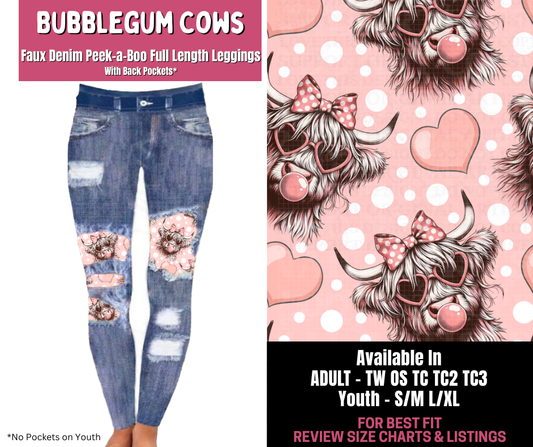 Preorder! Closes 11/10. ETA Jan. Bubblegum Cows Full Length Faux Denim Peekaboo