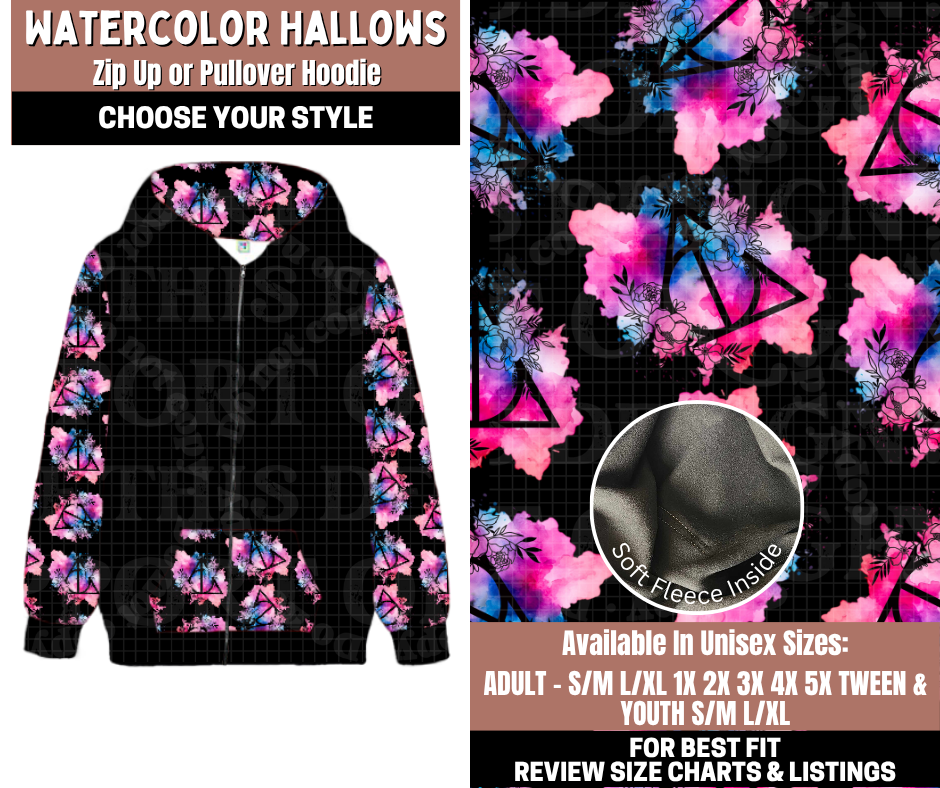 Preorder! Closes 11/3. ETA Jan. Watercolor Hallows Zip-Up or Pullover Hoodie