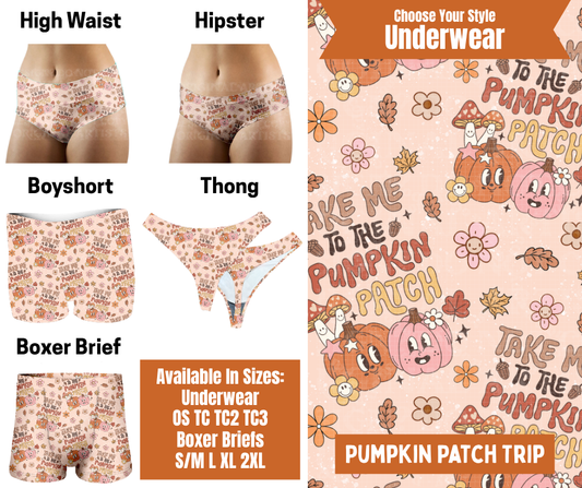 Preorder! Closes 7/30. ETA Oct. Pumpkin Patch Trip Hipster, High Waist, Boyshort, & Thong Underwear & Boxer Briefs