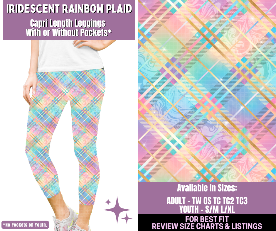 Preorder! Closes 1/14. ETA April. Iridescent Rainbow Plaid Capri Length Leggings w/wo Pockets