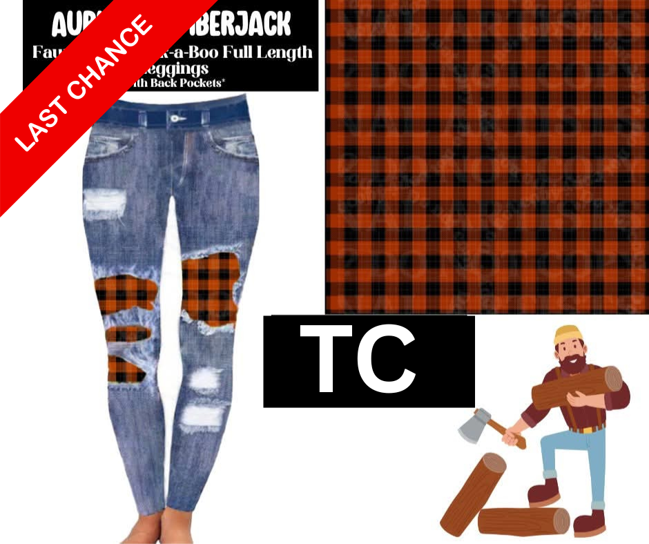 Auburn Lumberjack Faux Denim Full Length Peekaboo Leggings