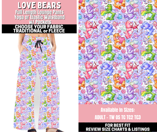 Preorder! Closes 11/12. ETA Jan. Love Bears Lounge Pants Choose Fleece or Traditional