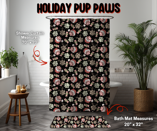 Preorder! Closes 9/8. ETA Dec. Holiday Pup Paws Custom Shower Curtain and/or Bath Mat