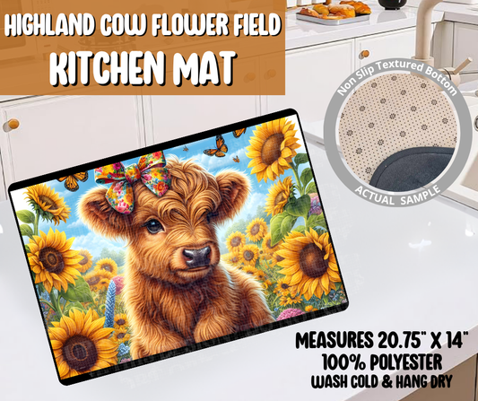 Preorder! Closes 6/8. ETA Sept. Highland Cow Flower Field Kitchen Mat