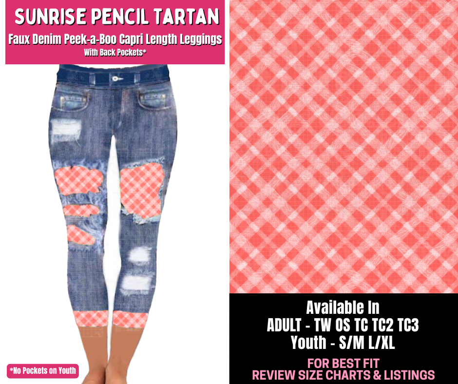 Preorder! Closes 1/1. ETA March. Sunrise Pencil Tartan Capri Faux Denim Peekaboo