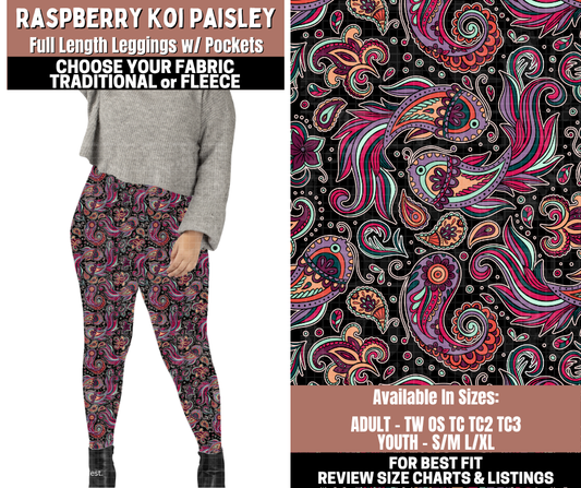 Preorder! Closes 11/3. ETA Jan. Raspberry Koi Paisley Full Length Leggings w/wo Pockets