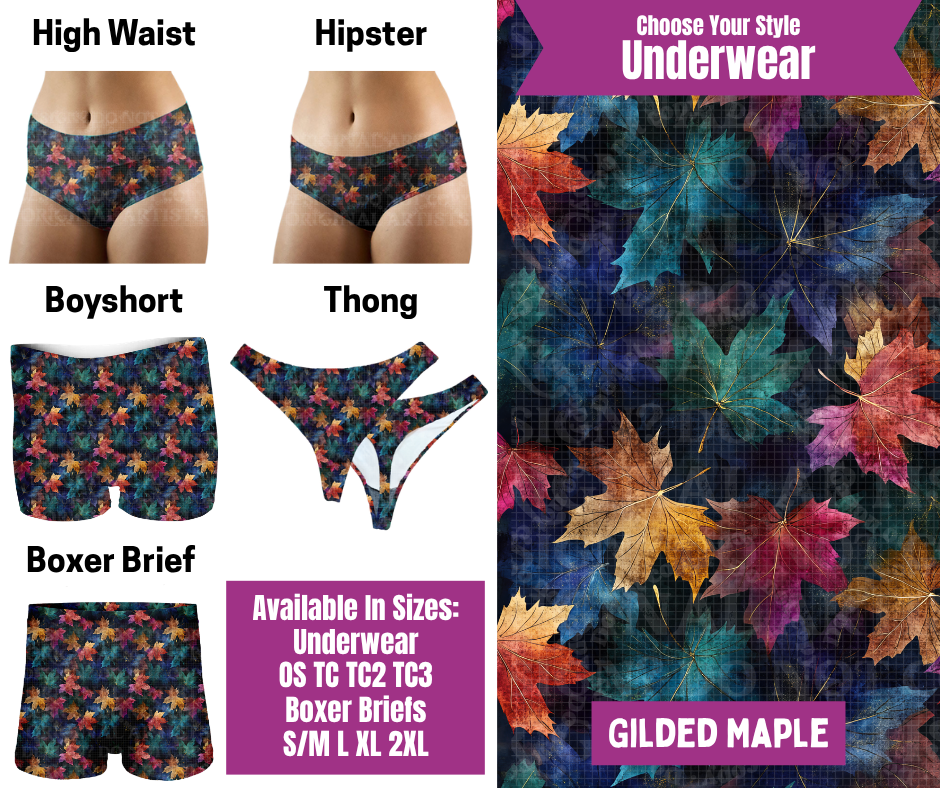 Preorder! Closes 6/24. ETA Sept. Gilded Maple Hipster, High Waist, Boyshort, & Thong Underwear & Boxer Briefs