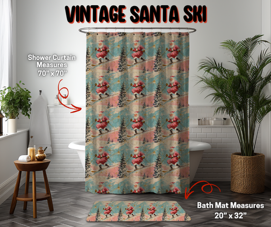 Preorder! Closes 9/8. ETA Dec. Vintage Santa Ski Custom Shower Curtain and/or Bath Mat
