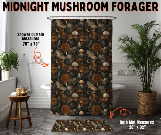 Preorder! Closes 6/10. ETA Sept. Midnight Mushroom Forager Custom Shower Curtain and/or Bath Mat