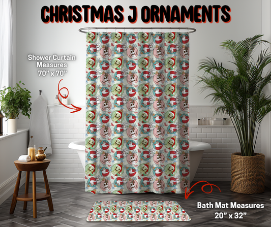 Preorder! Closes 9/8. ETA Dec. Christmas J Ornaments Custom Shower Curtain and/or Bath Mat