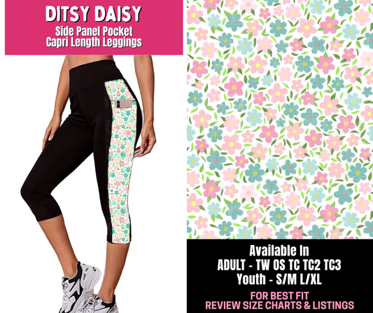 Preorder! Closes 1/1. ETA March. Ditsy Daisy Panel Pocket Capri Length Leggings