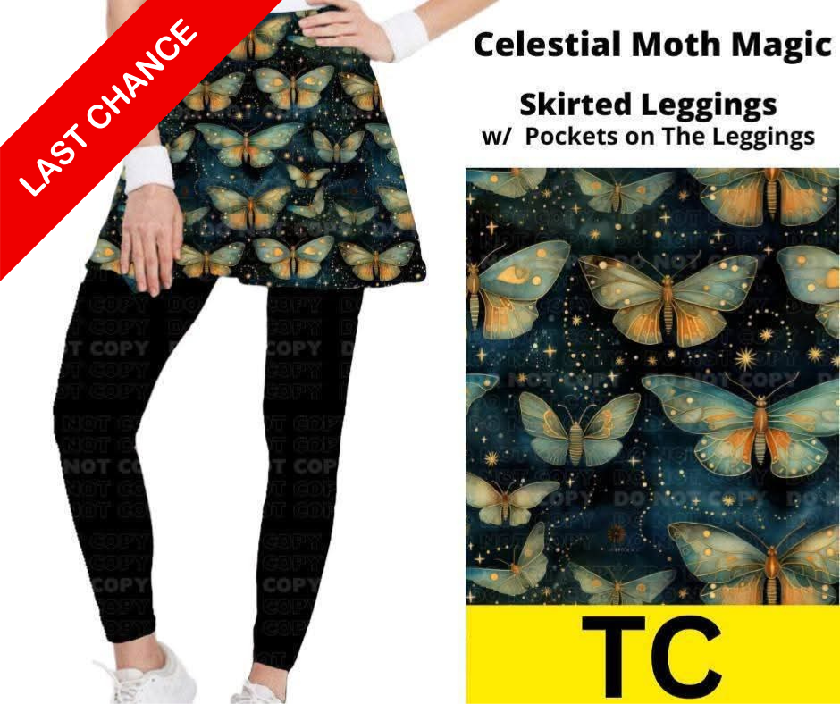 Celestial Moth Magic Skirted Full Length Leggings w/ Pockets