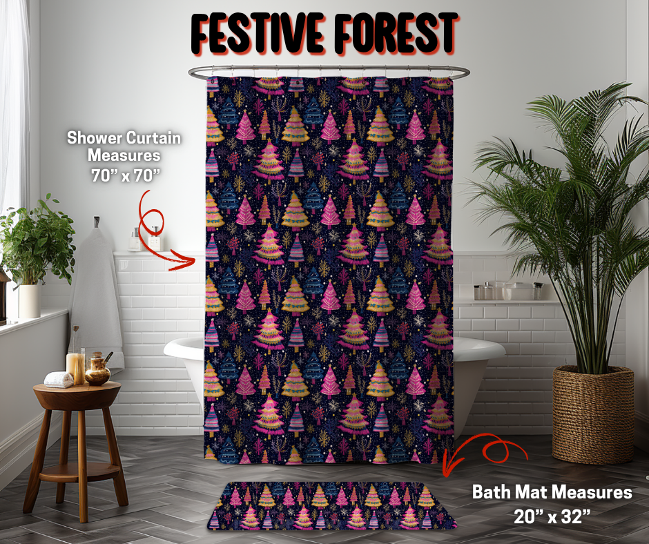 Preorder! Closes 9/8. ETA Dec. Festive Forest Custom Shower Curtain and/or Bath Mat