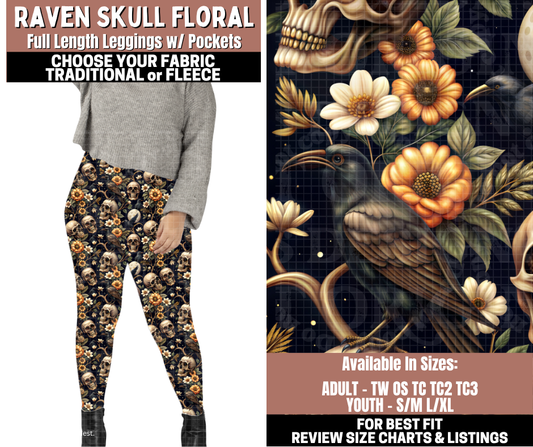 Preorder! Closes 11/3. ETA Jan. Raven Skull Floral Full Length Leggings w/wo Pockets