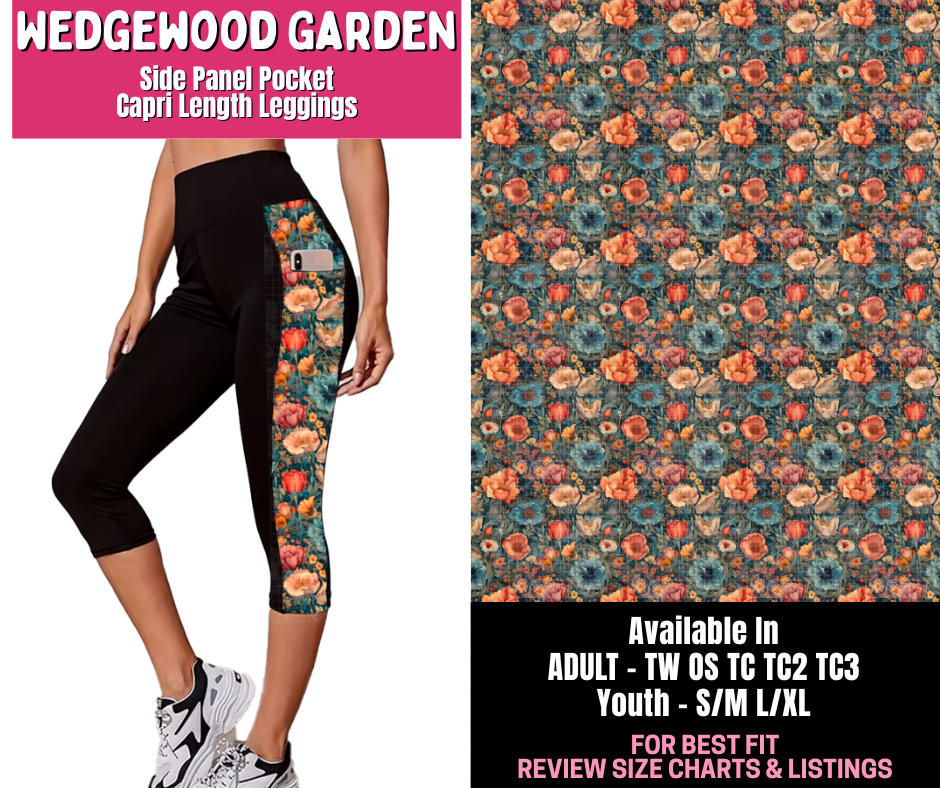 Preorder! Closes 1/1. ETA March. Wedgewood Garden Side Panel Pocket Capri Length Leggings