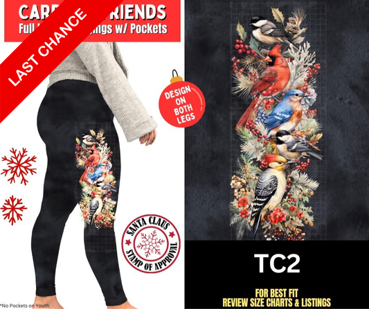 Cardinal Friends Watercolor Full Length Leggings w/ Side Leg Designs