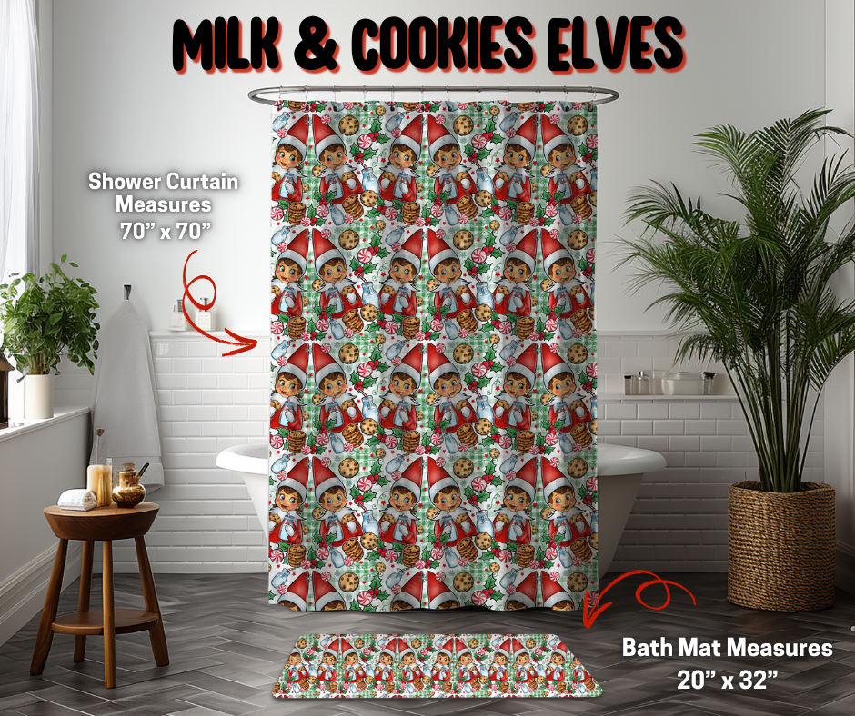 Preorder! Closes 9/8. ETA Dec. Milk & Cookies Elves Custom Shower Curtain and/or Bath Mat