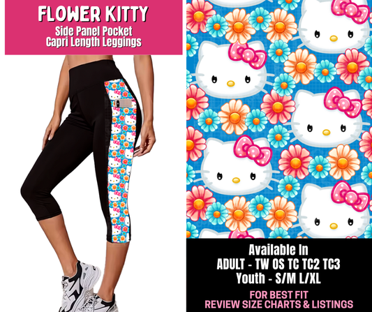 Preorder! Closes 1/1. ETA March. Flower Kitty Panel Pocket Capri Length Leggings