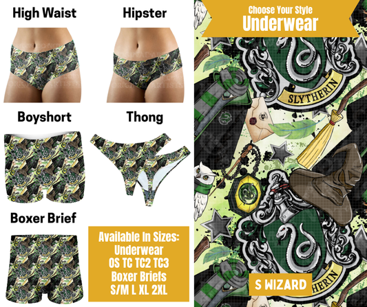Preorder! Closes 10/28. ETA Jan. S Wizard Hipster, High Waist, Boyshort, & Thong Underwear & Boxer Briefs