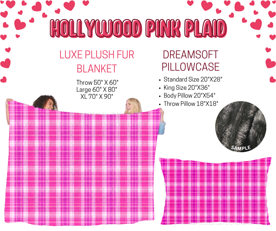 Preorder! Closes 11/17. ETA Jan. Hollywood Pink Plaid Luxe Plush Fur Blanket and/or DreamSoft Pillowcase