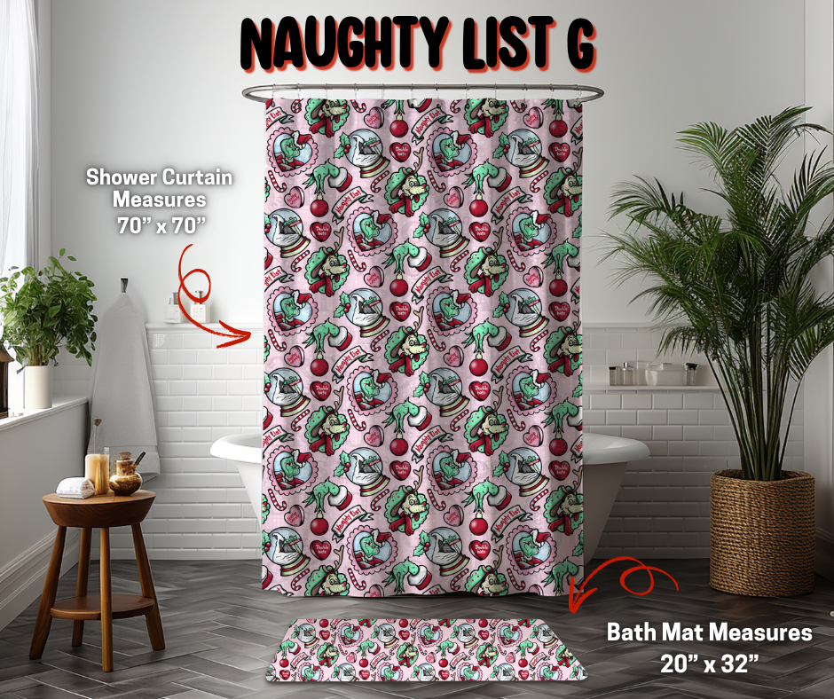 Preorder! Closes 9/8. ETA Dec. Naughty List G Custom Shower Curtain and/or Bath Mat