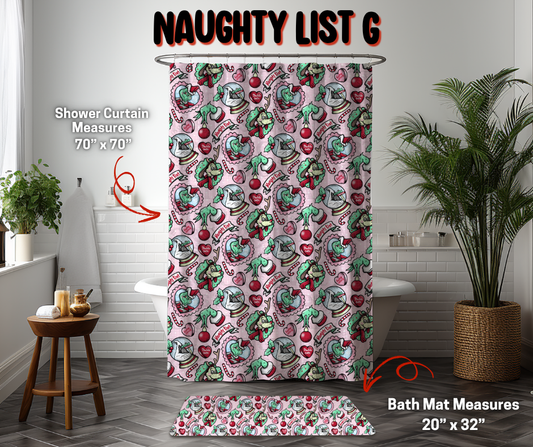 Preorder! Closes 9/8. ETA Dec. Naughty List G Custom Shower Curtain and/or Bath Mat