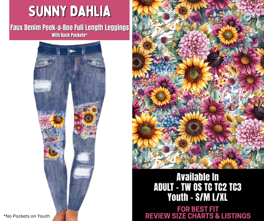 Preorder! Closes 11/10. ETA Jan. Sunny Dahlias Full Length Faux Denim Peekaboo