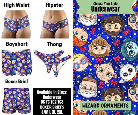 Preorder! Closes 8/25. ETA Nov. Wizard Ornaments Hipster, High Waist, Boyshort, & Thong Underwear & Boxer Briefs