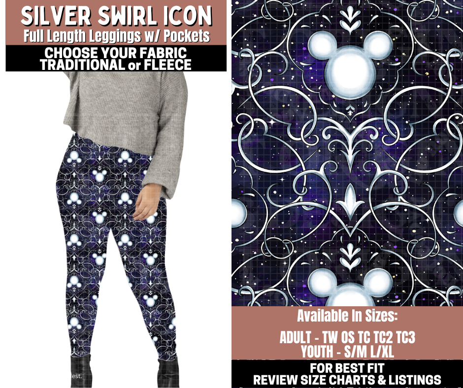 Preorder! Closes 11/3. ETA Jan. Silver Swirl Icon Full Length Leggings w/wo Pockets