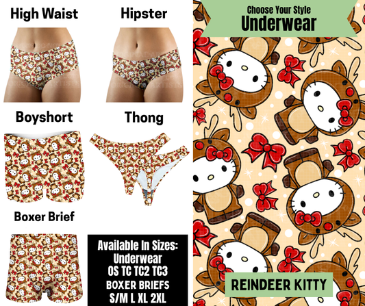 Preorder! Closes 8/25. ETA Nov. Reindeer Kitty Hipster, High Waist, Boyshort, & Thong Underwear & Boxer Briefs