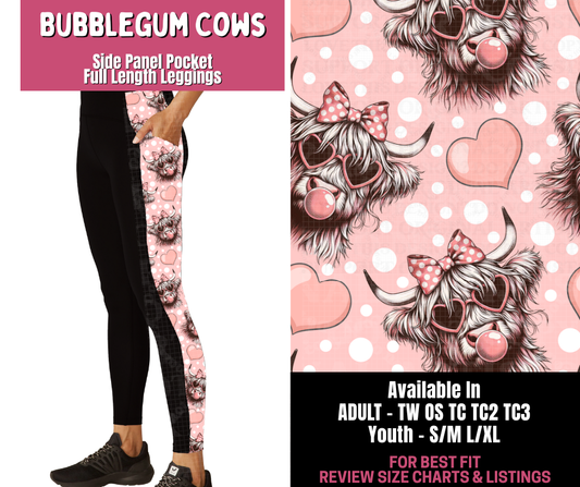 Preorder! Closes 11/10. ETA Jan. Bubblegum Cows Side Panel Pocket Full Length Leggings