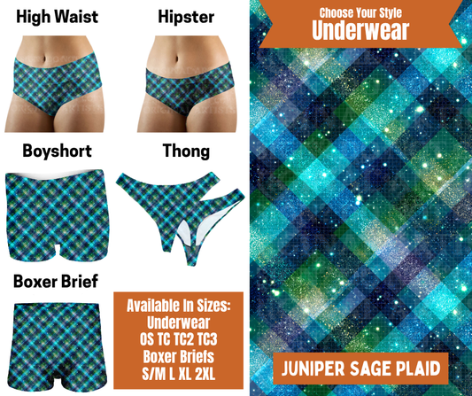 Preorder! Closes 7/30. ETA Oct. Juniper Sage Plaid Hipster, High Waist, Boyshort, & Thong Underwear & Boxer Briefs
