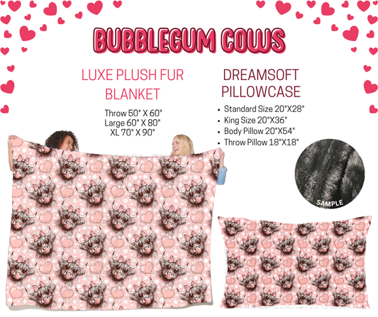 Preorder! Closes 11/17. ETA Jan. Bubblegum Cows Luxe Plush Fur Blanket and/or DreamSoft Pillowcase