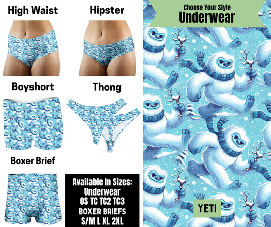 Preorder! Closes 8/25. ETA Nov. Yeti Hipster, High Waist, Boyshort, & Thong Underwear & Boxer Briefs