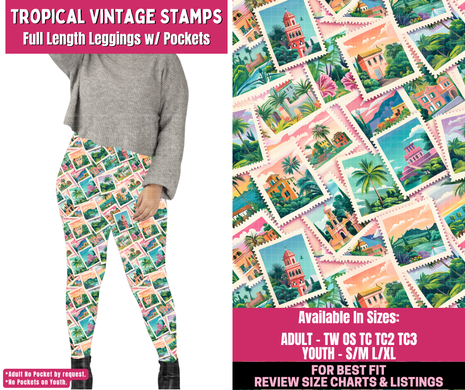 Preorder! Closes 12/31. ETA March. Tropical Vintage Stamps Full Length Leggings w/wo Pockets