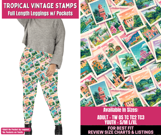 Preorder! Closes 12/31. ETA March. Tropical Vintage Stamps Full Length Leggings w/wo Pockets
