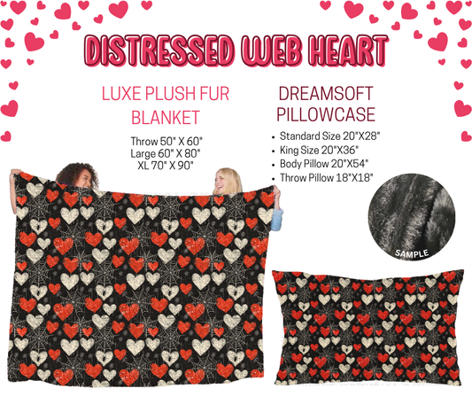 Preorder! Closes 11/17. ETA Jan. Distressed Web Heart Luxe Plush Fur Blanket and/or DreamSoft Pillowcase