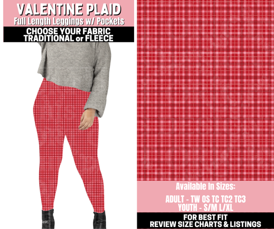 Preorder! Closes 11/12. ETA Jan. Valentine Plaid Leggings Choose Fleece or Traditional