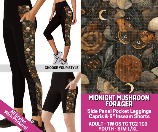 Preorder! Closes 6/18. ETA Sept. Midnight Mushroom Forager Combo Side Panel Legging Lengths