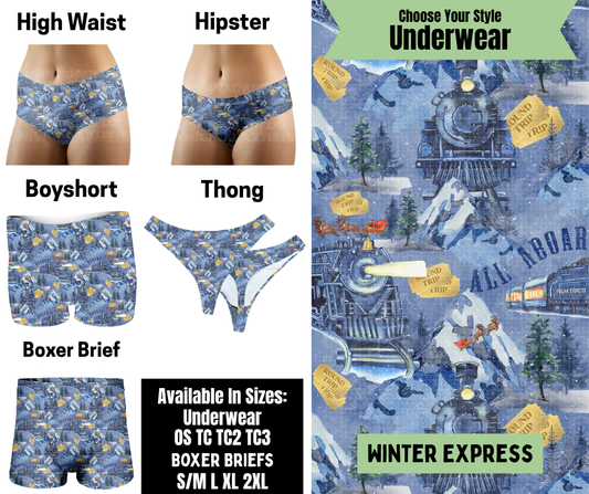 Preorder! Closes 8/25. ETA Nov. Winter Express Hipster, High Waist, Boyshort, & Thong Underwear & Boxer Briefs